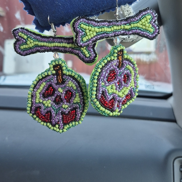 Vibrant Beaded Skull and Bone Earrings - Picture 1 of 1